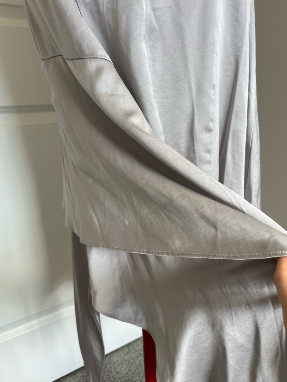 Express Ivory Asymmetrical Satin Midi Skirt - Picture 6 of 7